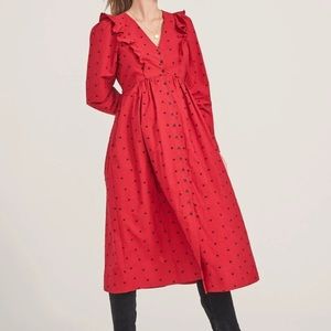 Hatch- Red Ruffle with Embroidered black hearts maternity/ nursing dress